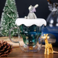 300ML Creative Double-Layer Glass Christmas Tree Star Water Cup With Lid